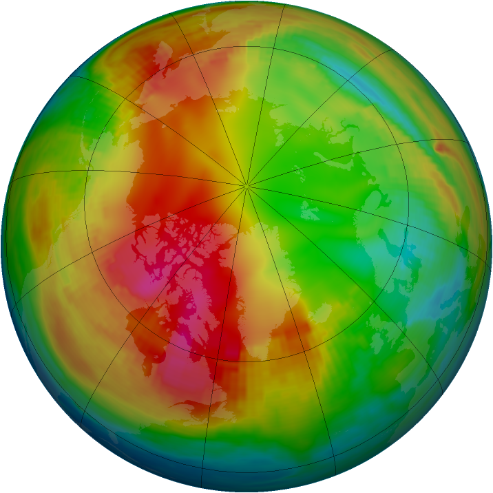 Arctic ozone map for 25 January 1991
